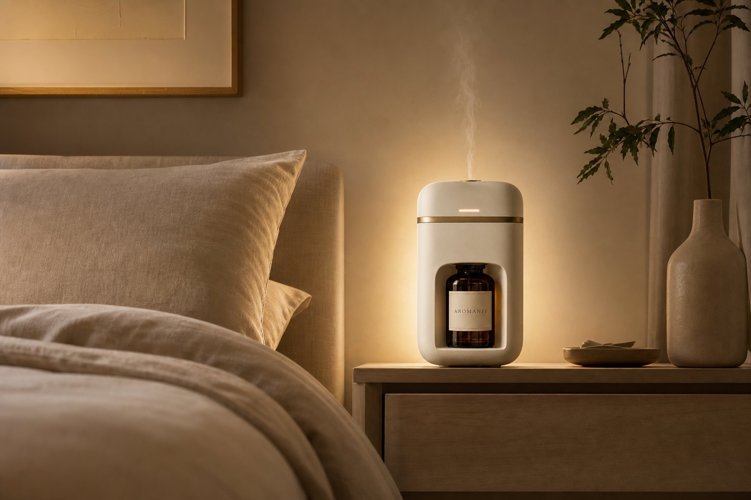 Aromante diffuser in a bedroom